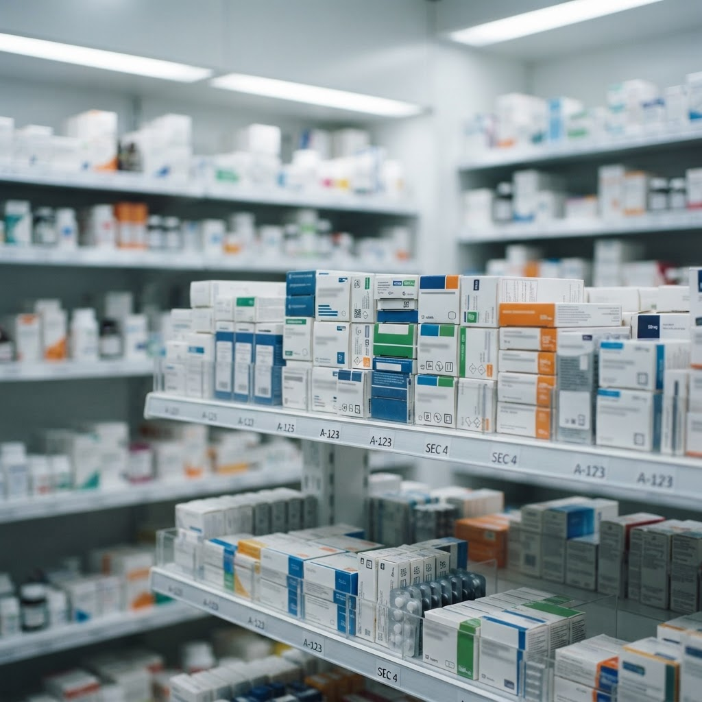 Well-organized pharmaceutical inventory at Mirza Medicine Company