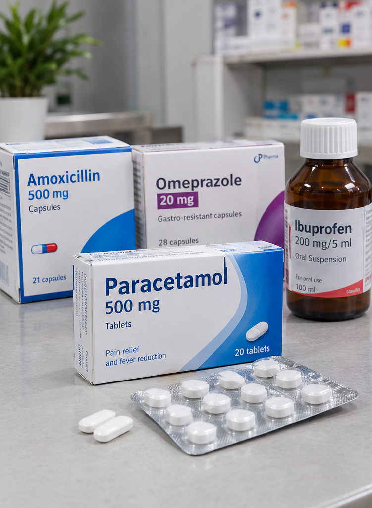 Pharmaceutical products - bottles and medicines